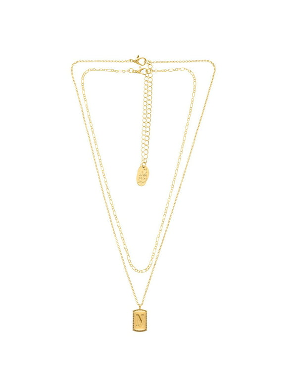 Time and Tru Women's Gold-Tone Initial Letter "N" Necklace Set, 2 Piece Set