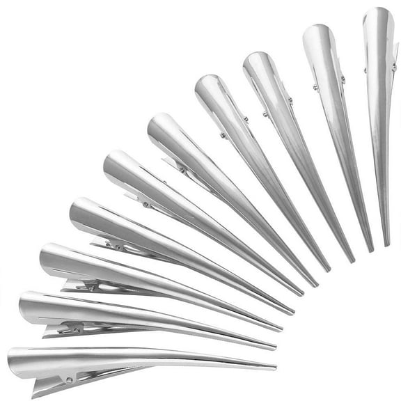 10 Pack Duckbill Hair Clips with Teeth, Metal Alligator Curl Clips with Holes for Hair Styling, Non-slip Hair Barrettes Hair Grip DIY Accessories (Small, Silver)