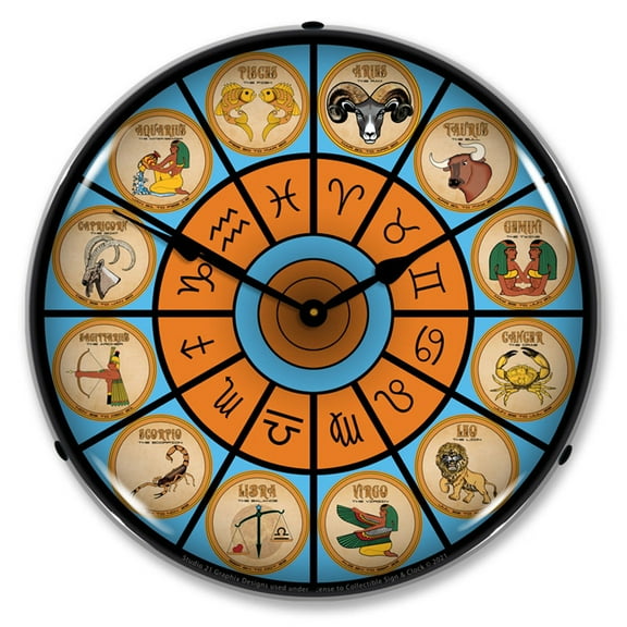 Collectable Sign and Clock Zodiac Chart 2  LED Lighted Premium Wall Clock