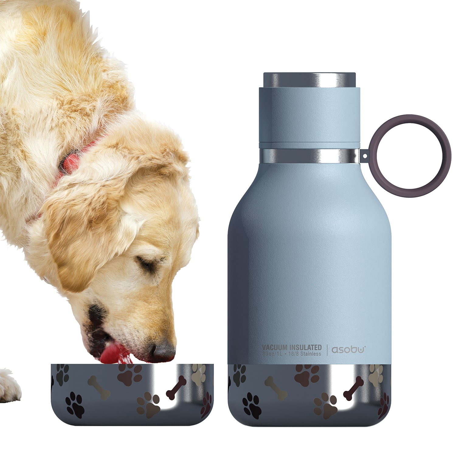 ASOBU 33-Oz. Insulated Water Bottle with Removable Dog Bowl, Blue