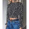 thumbnail image 3 of Blusa Estampado de puntos Manga larga Volantes Cuello redondo Puños con volantes Nudo trasero Tops de moda para mujer Negro M, 3 of 7