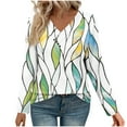 thumbnail image 2 of Craaazy Women's Fashion Printed Fall Tunics Long Sleeve Tops Cross V Neck Shirts Loose Casual Gifts Blouses with Decor Button, 2 of 7
