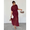 thumbnail image 4 of Red Violet Plus Size Elegant Sheer Mesh Ruched Maxi Dress With Cowl Neck And Puff Sleeves, 4 of 8