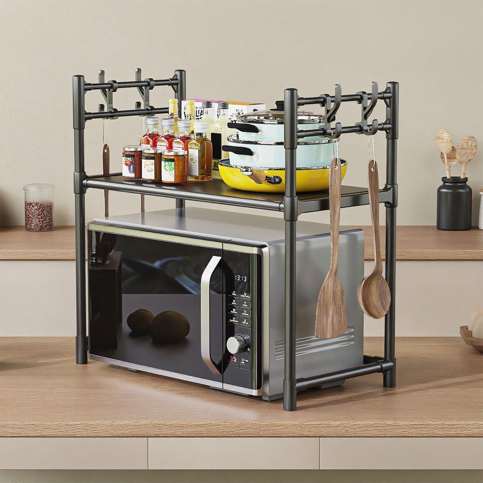 Étagère micro-ondes cuisine extensible 2 niveaux pour plan travail, blanc blanc SUPPORT LIVRE DE CUISINE - Electroménager