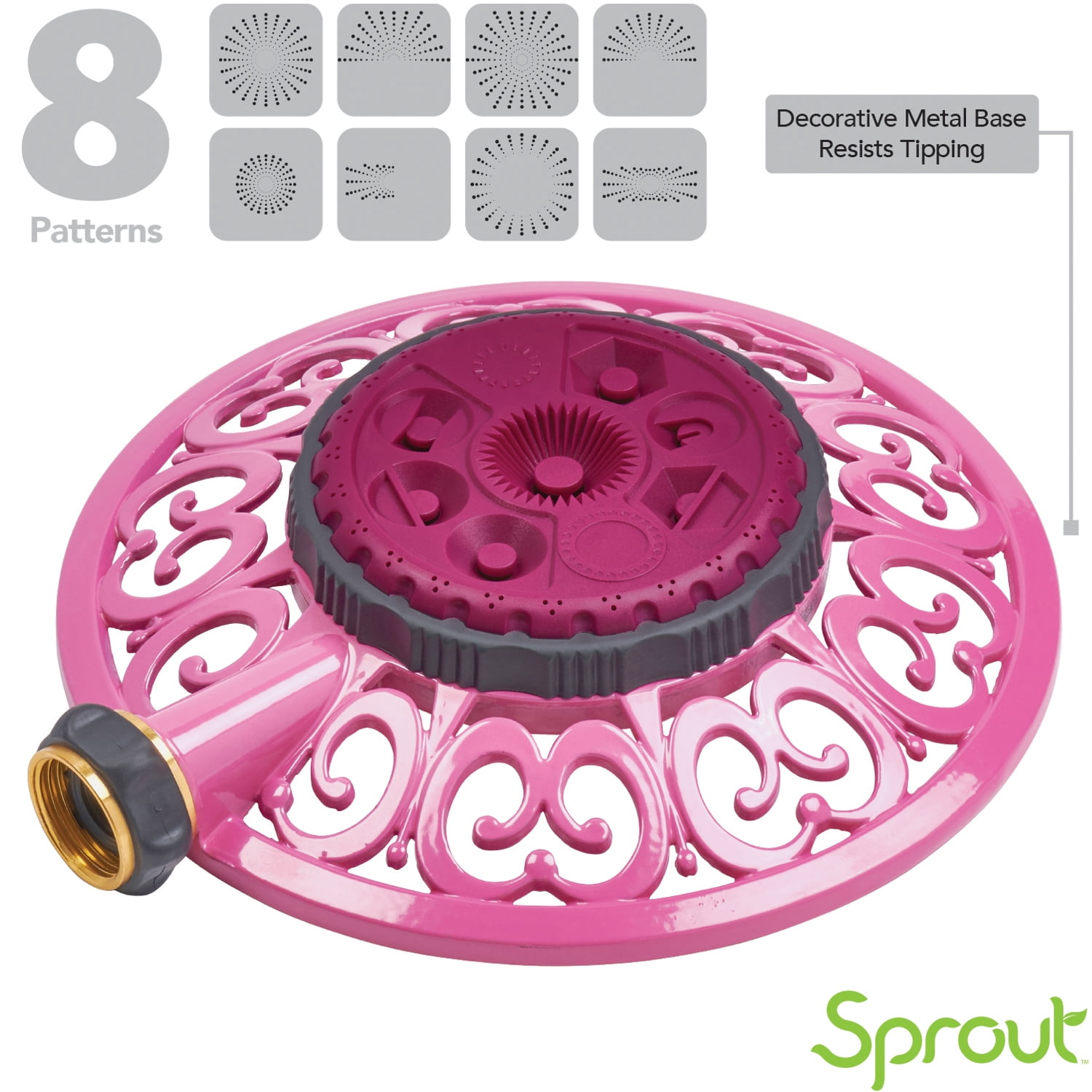 Sprout Metal 8-Pattern Stationary Sprinkler in Raspberry Red