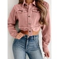 thumbnail image 5 of Chaquetas vaqueras para mujer, prendas de vestir exteriores con borlas de manga larga de otoño, abrigo con cuello vuelto, abrigos vaqueros cortos de un solo pecho, 5 of 5