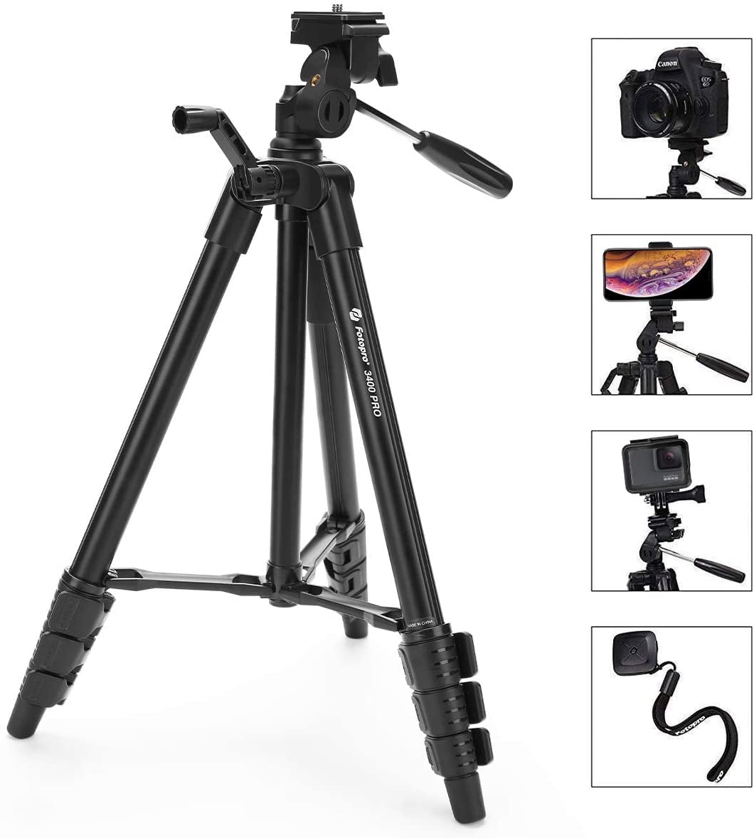 Fotopro Camera Tripod, 48" Phone Tripod with 3Way Head, Lightweight