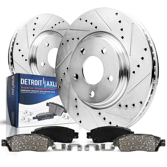Detroit Axle - Front Brake Kit for 2015-2021 Ford Mustang, 13.86" inch Drilled and Slotted Disc Brake Rotors Ceramic Brakes Pads Replacement