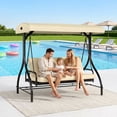 thumbnail image 2 of Arlopu 3 Person Porch Swing Outdoor Swing Chair with Adjustable Canopy & Cushions for Backyard Garden, Beige, 2 of 11