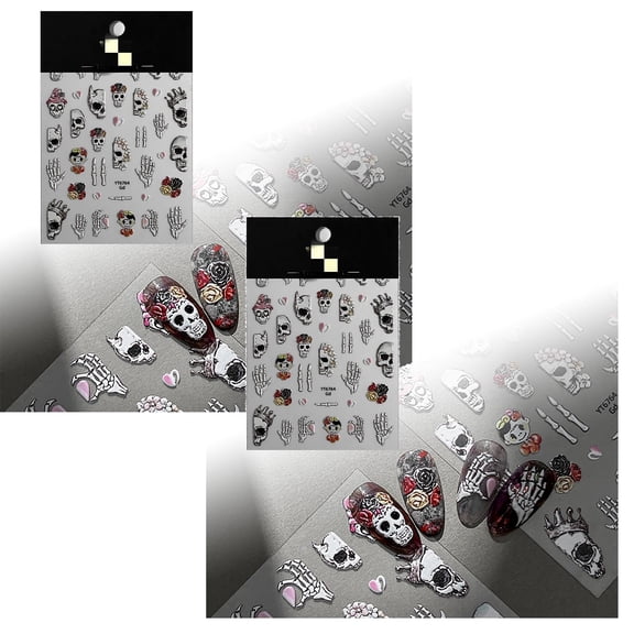 2Pcs Halloween Nail Stickers ,Sheets Festive Self-Adhesive Nail Art Decals, Spooky Ghost Pumpkin Bat Prints For Manicure, Party Favors & Kids Diy Activities