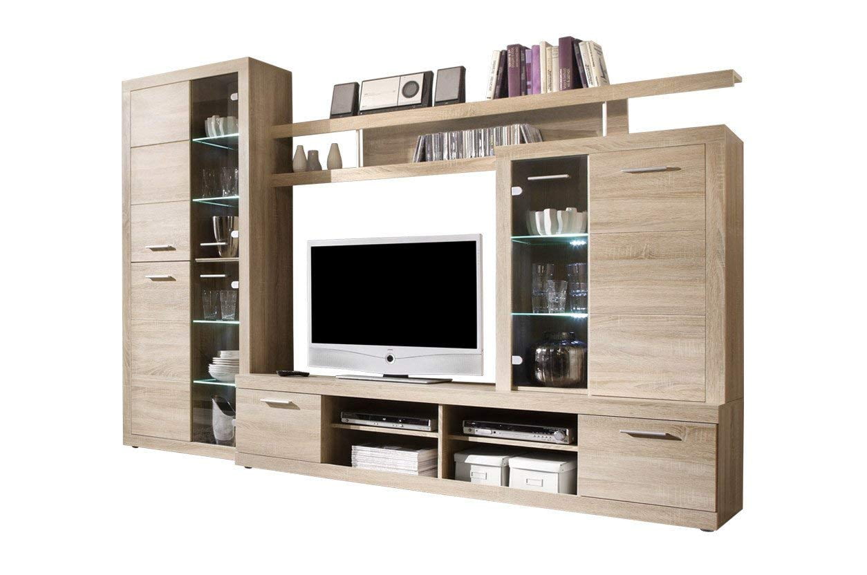 Cancun Wall Unit Modern Entertainment Center Tv Stand Oak