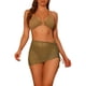 thumbnail image 1 of Conjuntos de bikini con anillo y halter para mujeres, traje de baño de 3 piezas con falda de malla con cordón, marrón claro medio, 1 of 5