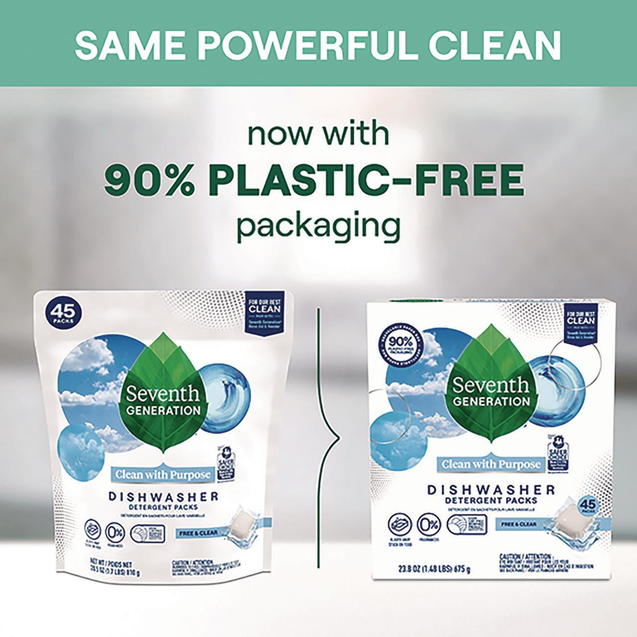 Natural Automatic Dishwasher Detergent Packs, Free and Clear, 45 Powder Packets/Box | Bundle of 5 Each