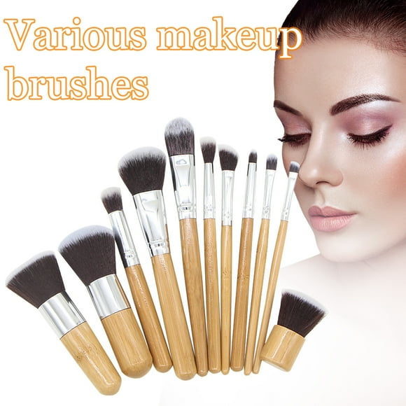 Fiudx Juego de 11 Brochas de Maquillaje de Fibra Sintética, Cerdas Suaves y Densas, Mango de Madera para Mayor Control, Contorno, Difuminado E Iluminación, Uso Diario para Artistas Principiantes, Kit