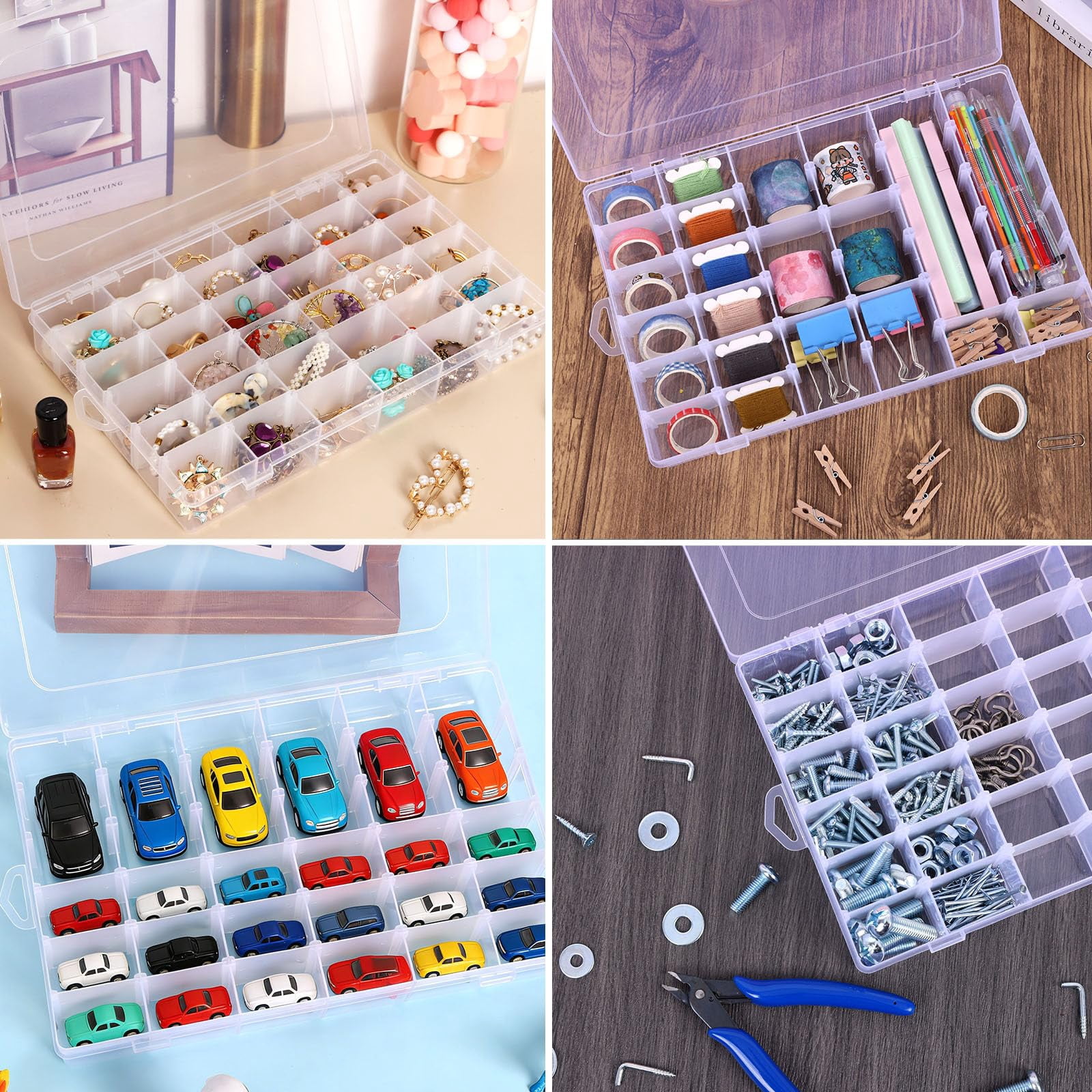 8 Pack 36 Grids Clear Plastic Storage Boxes With Adjustable Dividers  Beads Containers And Diy Crafts Organization Screw & Hardware Sorting 10 Label Stickers