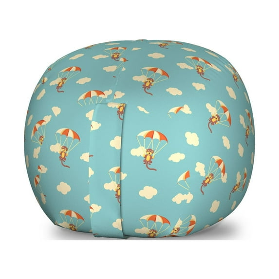 Monkey Storage Toy Bag Chair, Rhythmic Monkeys Along Parachutes on Pastel Tone Colored Backdrop, Stuffed Animal Organizer Washable Bag, Small Size, Eggshell and Burnt Sienna, by Ambesonne
