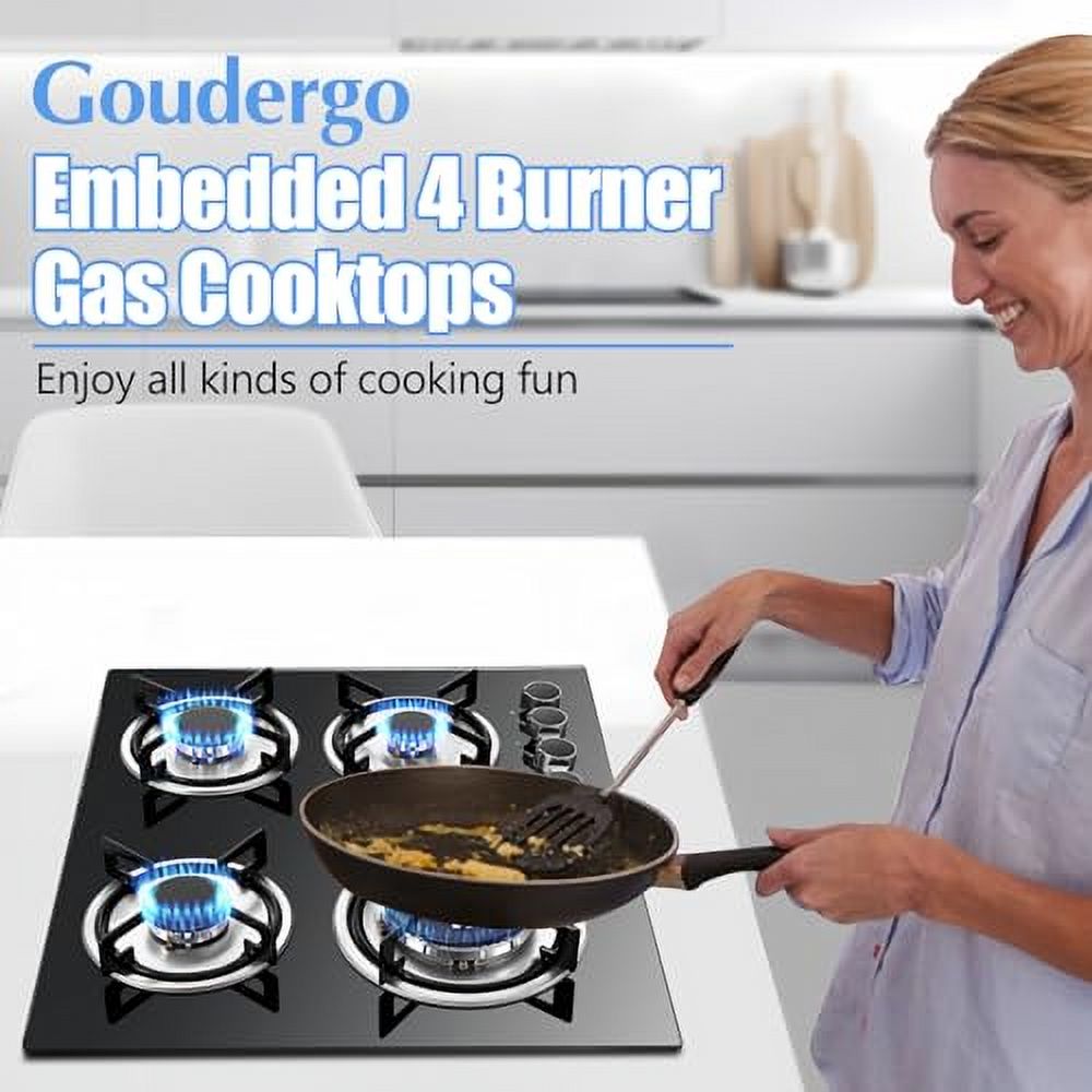 4 Burner Gas Cooktops, 23In Built in Kitchen Stove Top Gas Cooktop, 2800Pa Glass Cooktop, Gas Stoves, Kitchen Frying Equipment for Homes Kitchen/Restaurant Cook