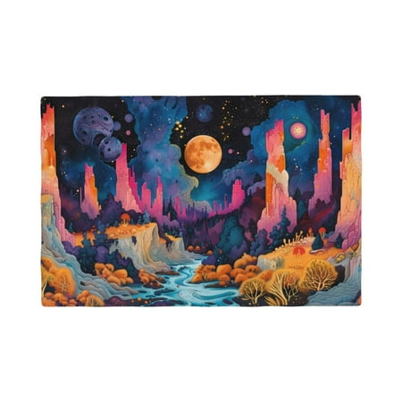 

Table Placemats Set of 4 - Fantasy Cosmic Landscape 12x18 In Faux Linen Double Heat Resistant Place Mats Cloth Indoor/Outdoor Placemats Washable Table Mats for Dining Kitchen Party
