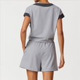 thumbnail image 4 of Camisetas de Mujer de Corta con Cuello en V y Contraste de Color, Deportivas Holgadas de Verano, Color Gris, Talla L, 4 of 7