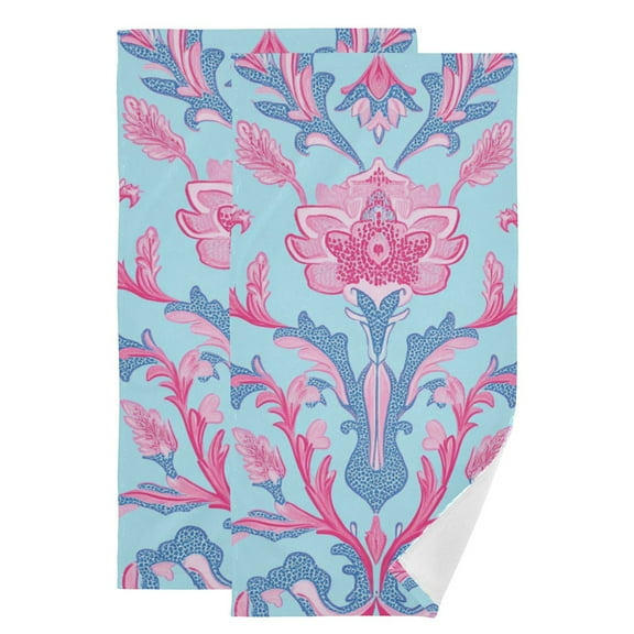 Elegant Flower Pattern in Pink and Blue Hand Towel Absorbent Bath Towels for Bathroom Sports Gym 28" x 14" Set of 2