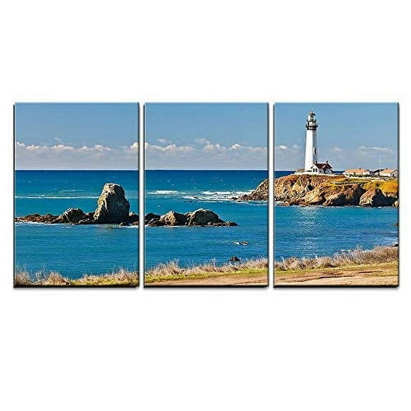 wall26 - 3 Piece Canvas Wall Art - Pigeon Point Lighthouse on California Coast - Modern Home Art Stretched and Framed Ready to Hang - 16"x24"x3 Panels