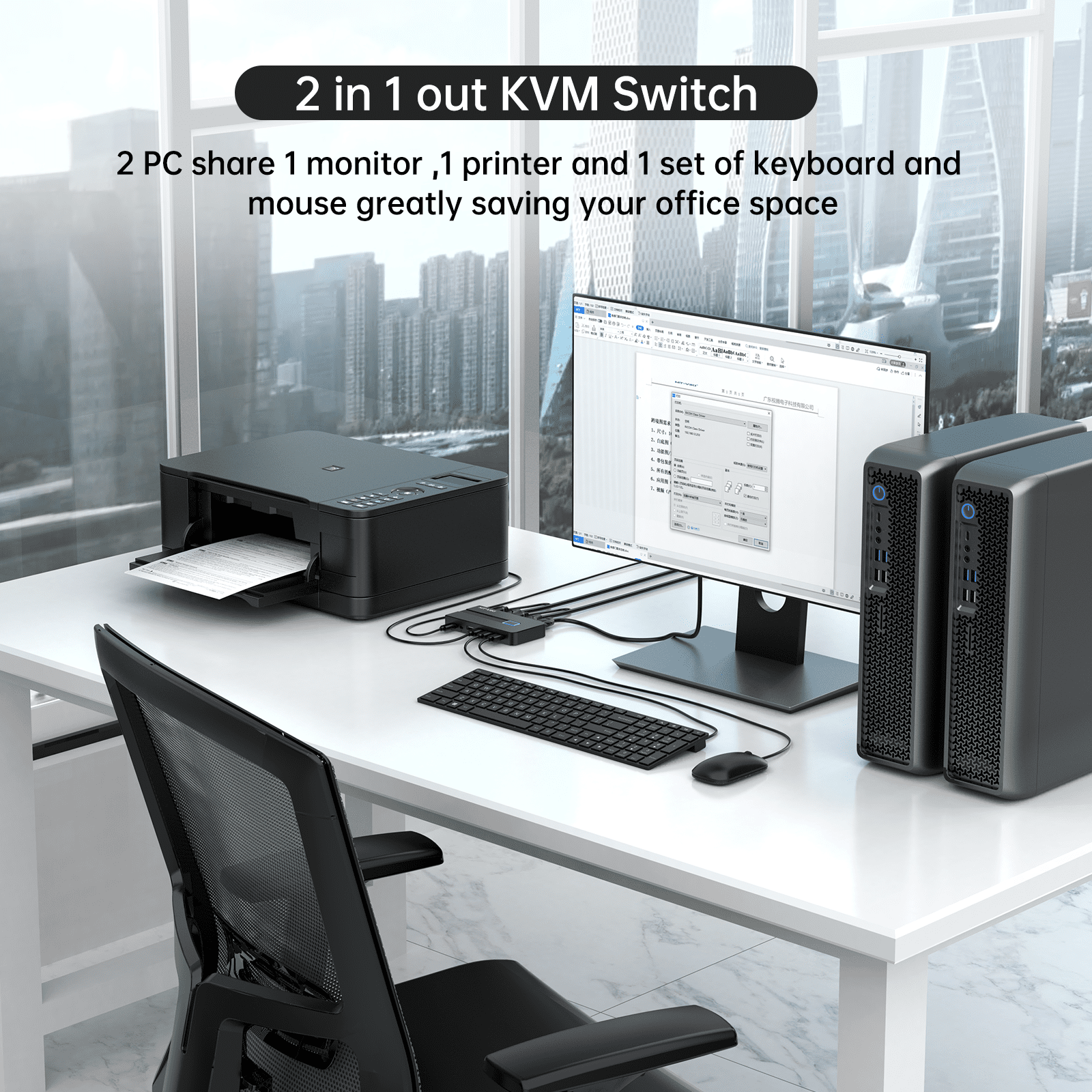 KVM Switch HDMI 2 port Boxes, MT-VIKI 4K@30hz USB HDMI KVM Console for 2 PCs share 1 HD Monitor and Keyboard Mouse with 2 HDMI USB Cables + Desktop Selector