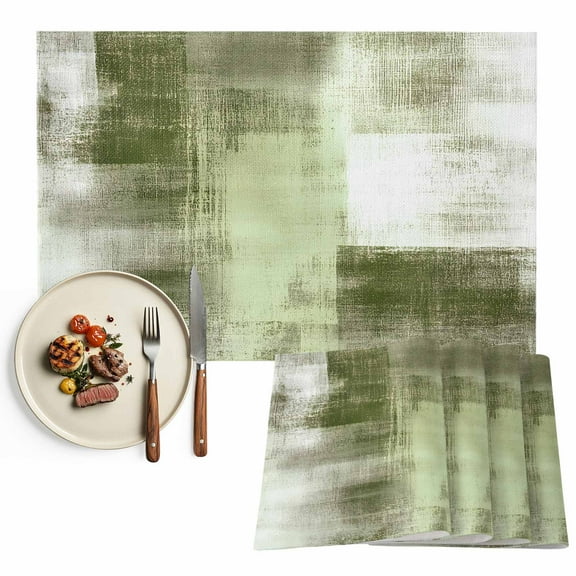 Abstract Sage Green Checkered Placemats Set of 8, Modern Watercolor Art Table Mats Washable Heat-Resistant Non-Slip Place Mats for Kitchen Dinner Table Indoor Outdoor Decor,13x19 Inch
