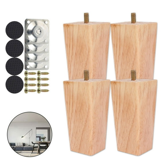 ODOMY Square Solid Replacement Furniture Feet Legs Wood Sofa Couch Chair Ottoman Loveseat Coffee Table Cabinet Furniture Wood Legs(Set of 4)