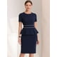 thumbnail image 2 of Vestido ajustado de manga corta con ribete en contraste y cuello redondo para mujer Azul oscuro S, 2 of 6
