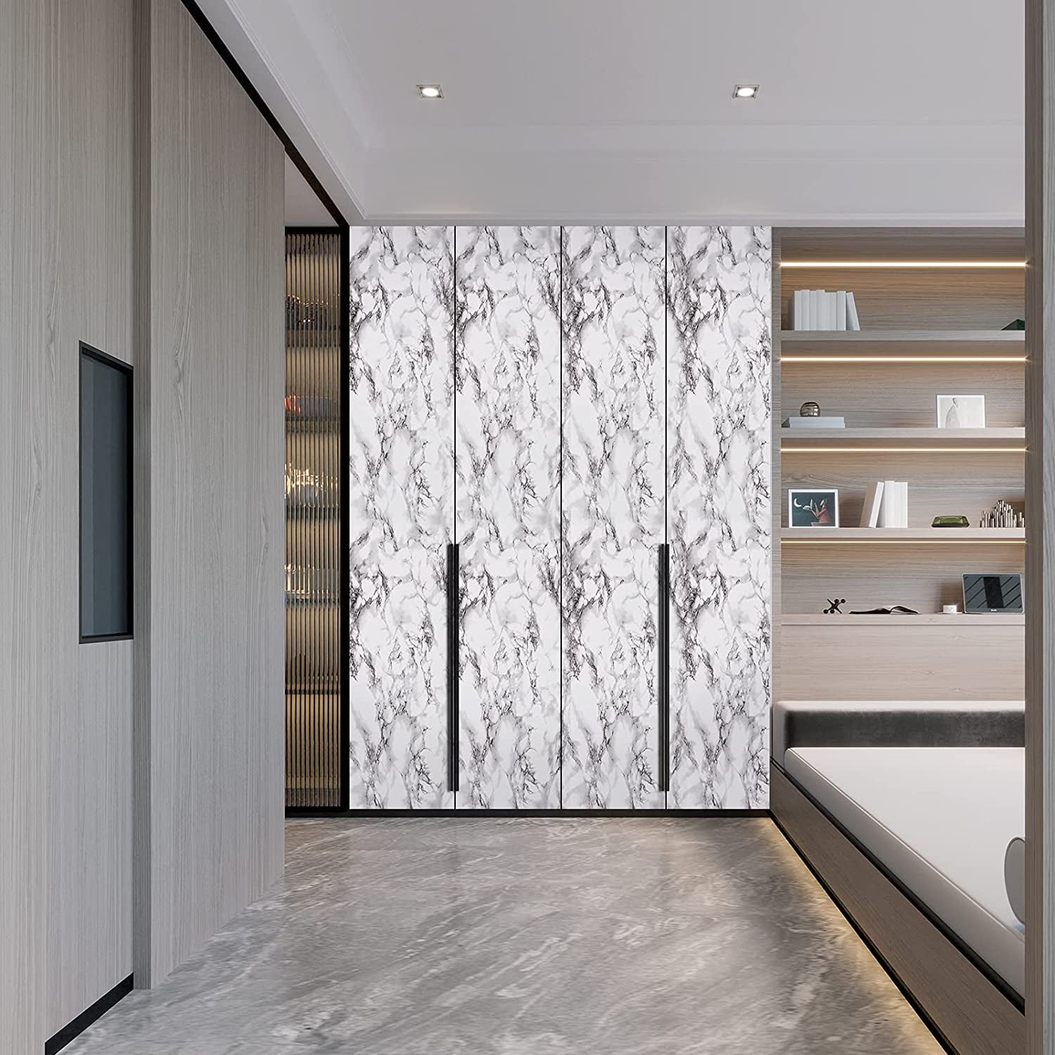 Caltero Marble Wallpaper Black White Granite Wallpaper Peel and Stick Self Adhesive Contact Paper,15.7" x 394"