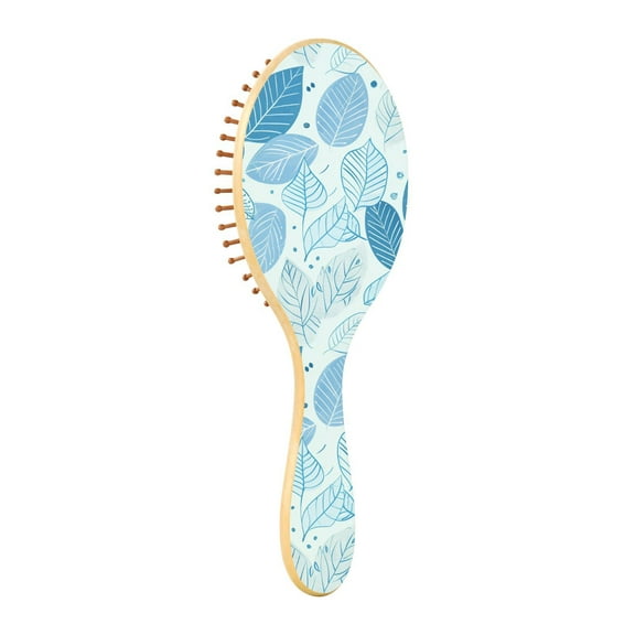 JSTEL Blue Leaves Doodle Hair Brush for Women Men Natural Wood Detangler Brushes for All Hair Types Hairbrush for Wet & Dry
