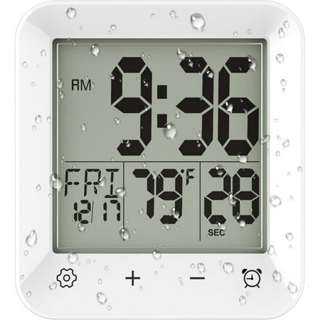 Digital Shower Clock Waterproof, Bathroom Wall Clock Timer with Touch Screen, Temperature, LCD Display, Suction Cup Hanging Hole Stand for Kids and Adults