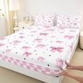 thumbnail image 4 of Erosebridal Girly Cute Bowknot Bed Sheets,Pink Plaid Print King Sheets For Kids 4pcs, 4 of 6