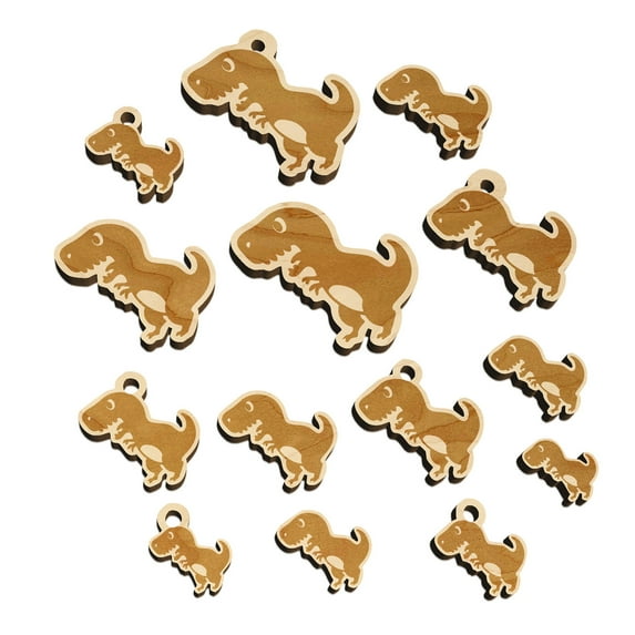 Cute Tyrannosaurus Rex Dinosaur Wood Mini Charms Shapes DIY Craft Jewelry - With Hole - 25mm (7pcs)