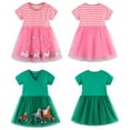 thumbnail image 2 of LYMAYTER Kids Girls Dresses Toddlers Striped Tulle Princess Peplum Summer Embroidery Short Sleeve Sundress for 1-7 Years, 2 of 9