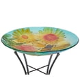 thumbnail image 6 of Alpine Corporation 18" Glass Birdbath w/ Flowers & Bee w/ Metal Stand, 6 of 13