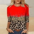 thumbnail image 2 of Pompotops T-shirt Mode Femme Imprimé Léopard Ample Manches 3/4 Col Rond Haut Décontracté Liquidation, 2 of 5