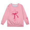 thumbnail image 4 of IWRICH Girls Sweatshirt Kids Cute Pink Bow Sweatshirts Teens Aesthetic Cross Graphic Long Sleeve Shirt Pullover Top Pink 120, 4 of 4