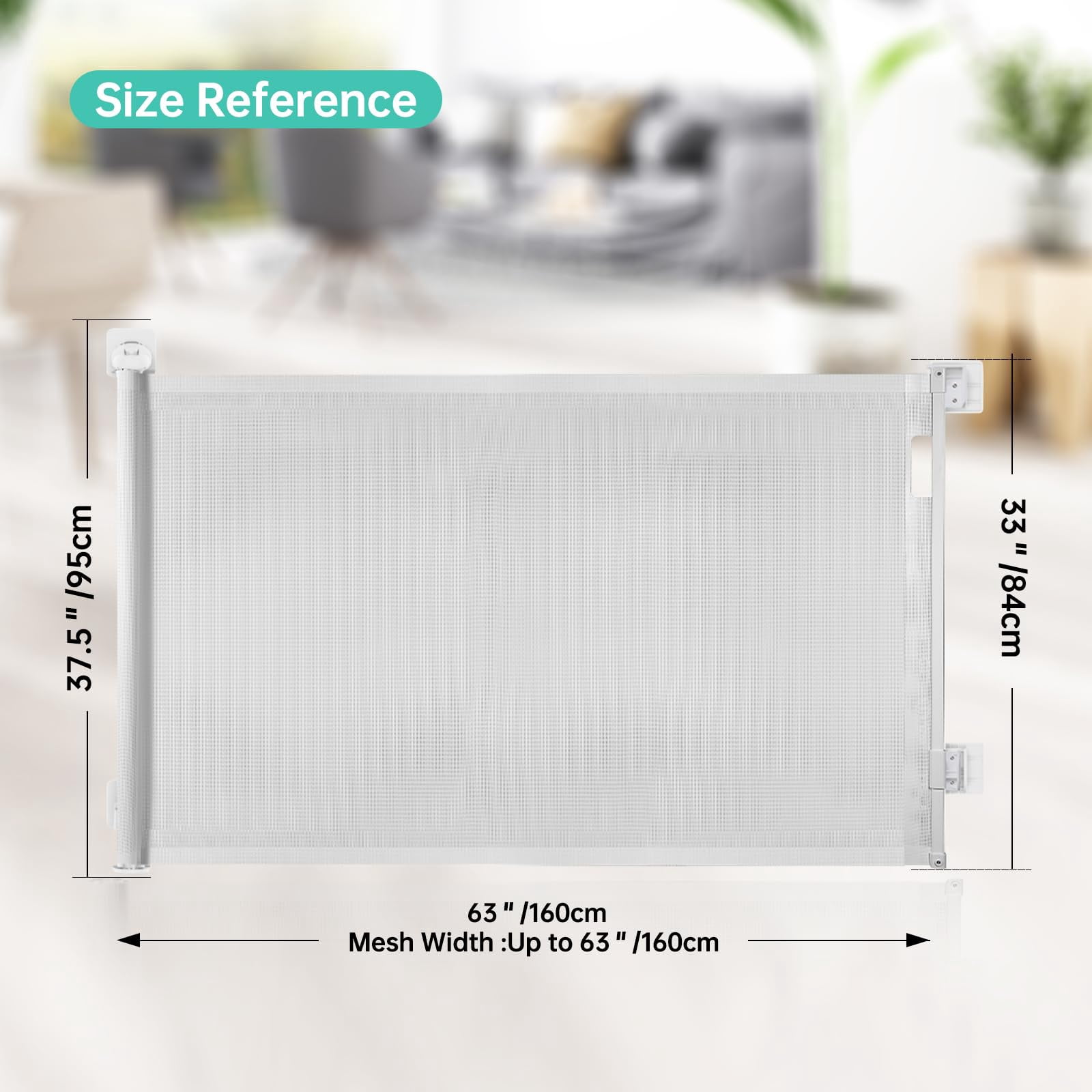 Sunnycome Retractable Baby Gate,Mesh Dog Gate,33"Tall Extends up to 63" Wide,Child Safety Gate for Doorways,Stairs,Hallways,Indoor Outdoor White