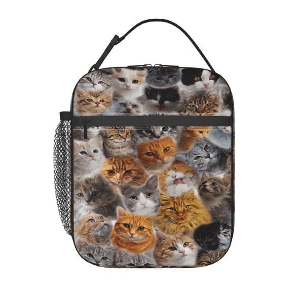 Cute Cats Pattern Lunch Bag Portable Thermal Lunch Box for Men and Women