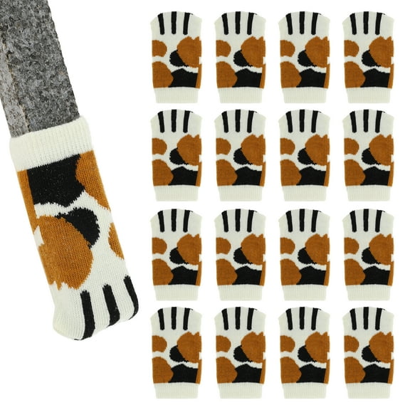 Unique Bargains 16 Pcs Chair Leg Covers Dog Paw Print Pattern Chair Leg Covers for Hardwood Floors Black Khaki White