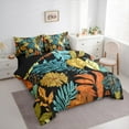 thumbnail image 4 of Manfei Tropical Plant Leaves 7pcs Bedding Comforter Set,Natural Botanical Queen Bedding Sets,Blue Orange Black Queen Sheet Sets For Adults,Microfiber Bedroom Decor Reversible, 4 of 9