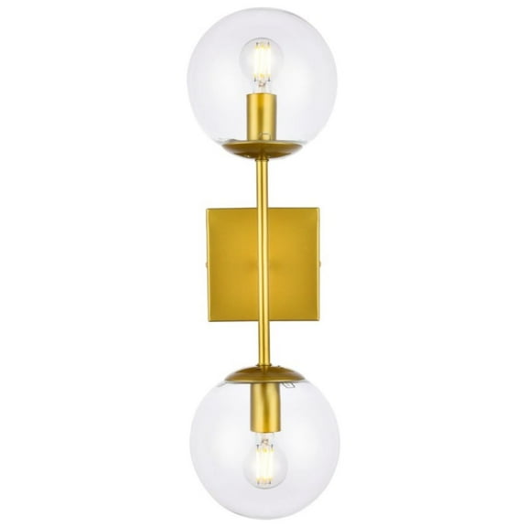 Neri 2 lights brass and clear glass wall sconce