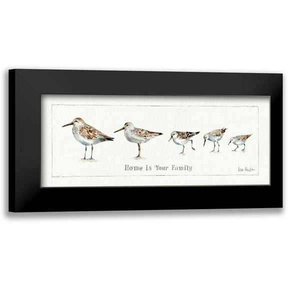 Audit, Lisa 14x8 Black Modern Framed Museum Art Print Titled - Pebbles and Sandpipers IX