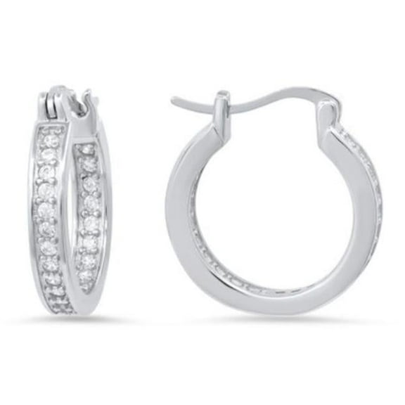 20 mm Womens Sterling Silver Inside Out Cubic Zirconia Hoop Earrings
