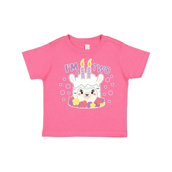 Inktastic I'm Two with Flowers and Cute Llama Cake Girls Toddler T-Shirt
