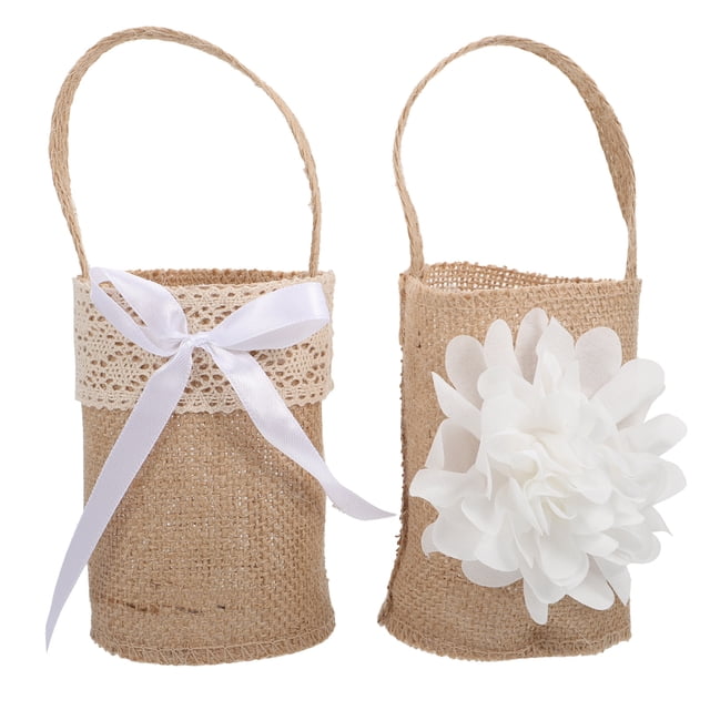 KAKOWELY 2 cestas para niña de las flores, cestas para niña de las flores para boda con cinta decorativa