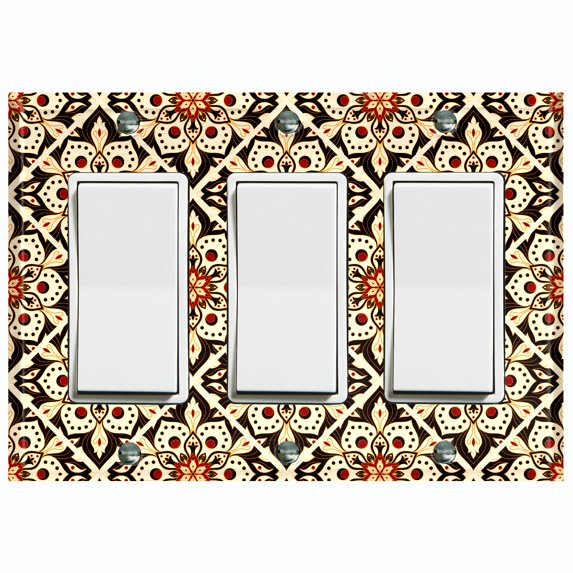 Metal Light Switch Plate Cover Red Yellow Mandala Flower Tile Pattern MDL030