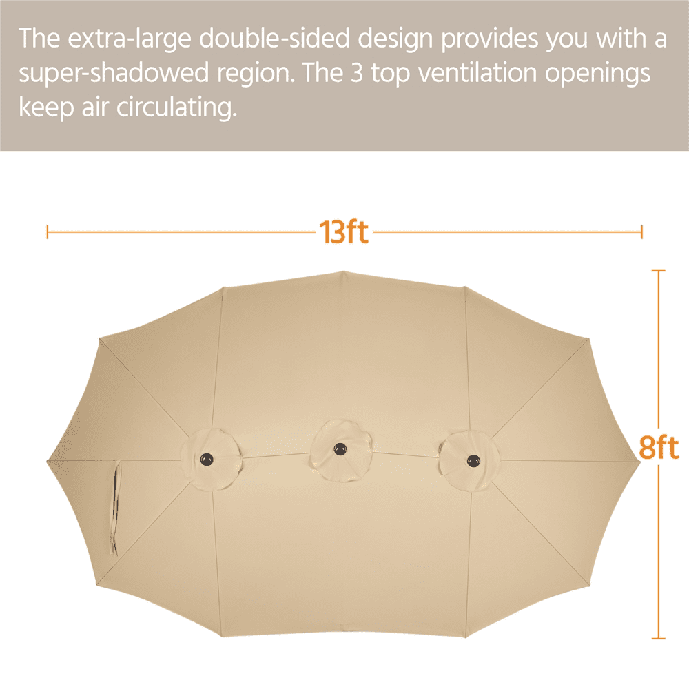 Renwick 13 FT Triple-Size Extra Large Patio Umbrella with Crank, Tan