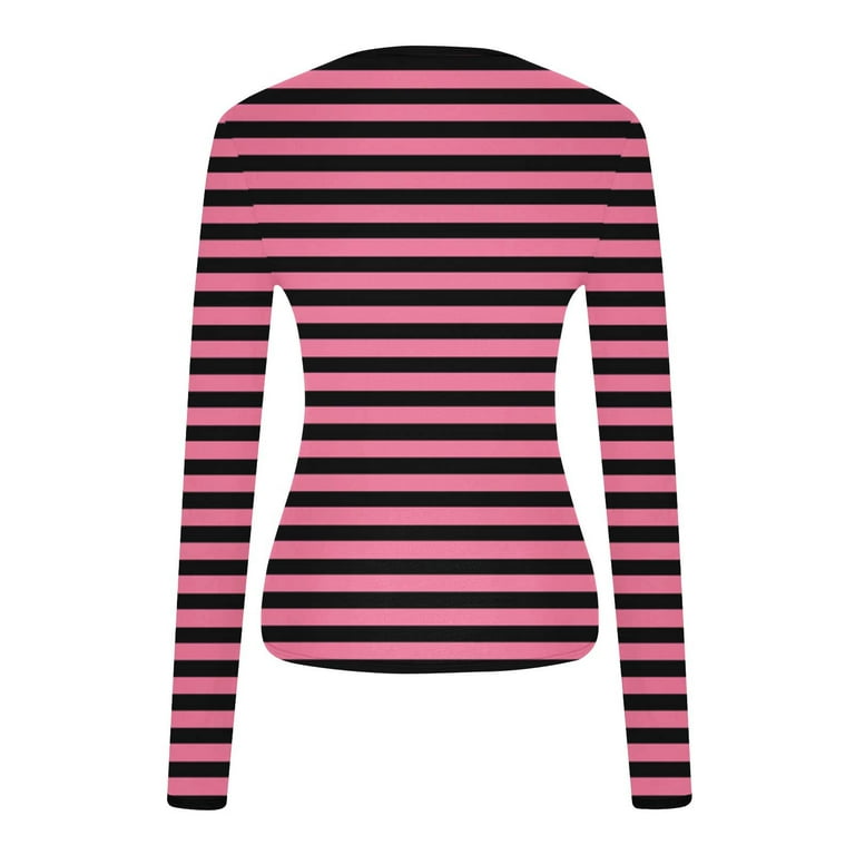 Women's Y2K Long Sleeve Crop Top Stripe Crew Neck Tee Top Sexy 90s